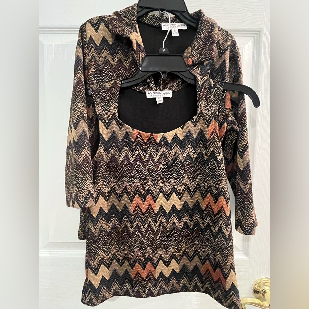 Andria Lieu Zigzag Patterned Top Tank & Blouse 2 Piece Set Size S